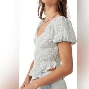 Free People Blue Textured Top